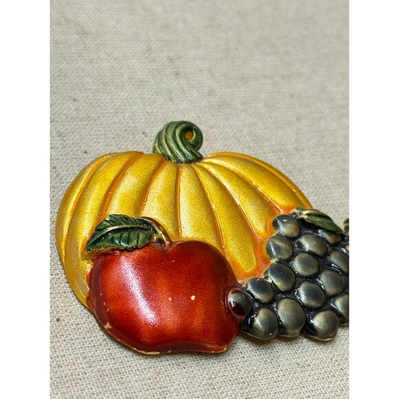 Vintage TONA Fall Autumn Pumpkin Apple Grapes Pin Brooch Jewelry - Picture 2 of 7